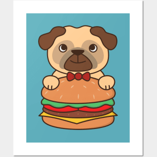 Cute and Kawaii Adorable Pug With Burger Posters and Art